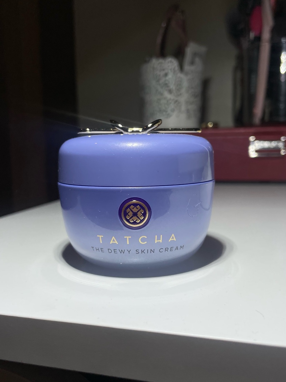 Tatcha Dewy Skin Cream in Lavender Jar with White Label